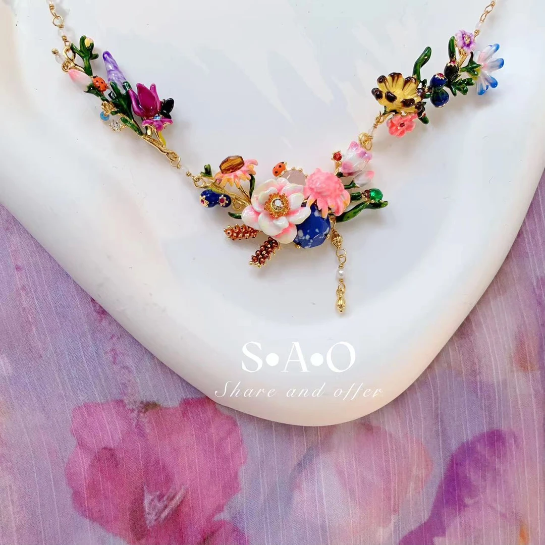 非金属珐琅项链 QIU LI・珐琅春日森系花花项链 1h205