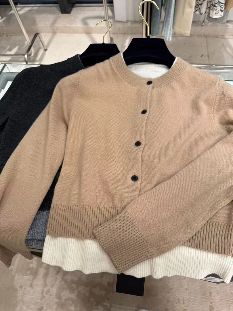 【绘梦织】简约拼接撞色假两件针织休闲女士开衫2024565