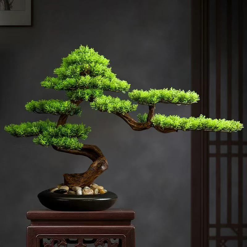 仿真迎客松盆景办公室摆件新中式绿植客厅室内玄关装饰品轻奢酒店
