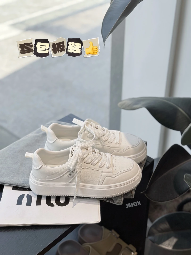 小白鞋女2025新款休闲运动百搭单鞋平底系带舒适女鞋