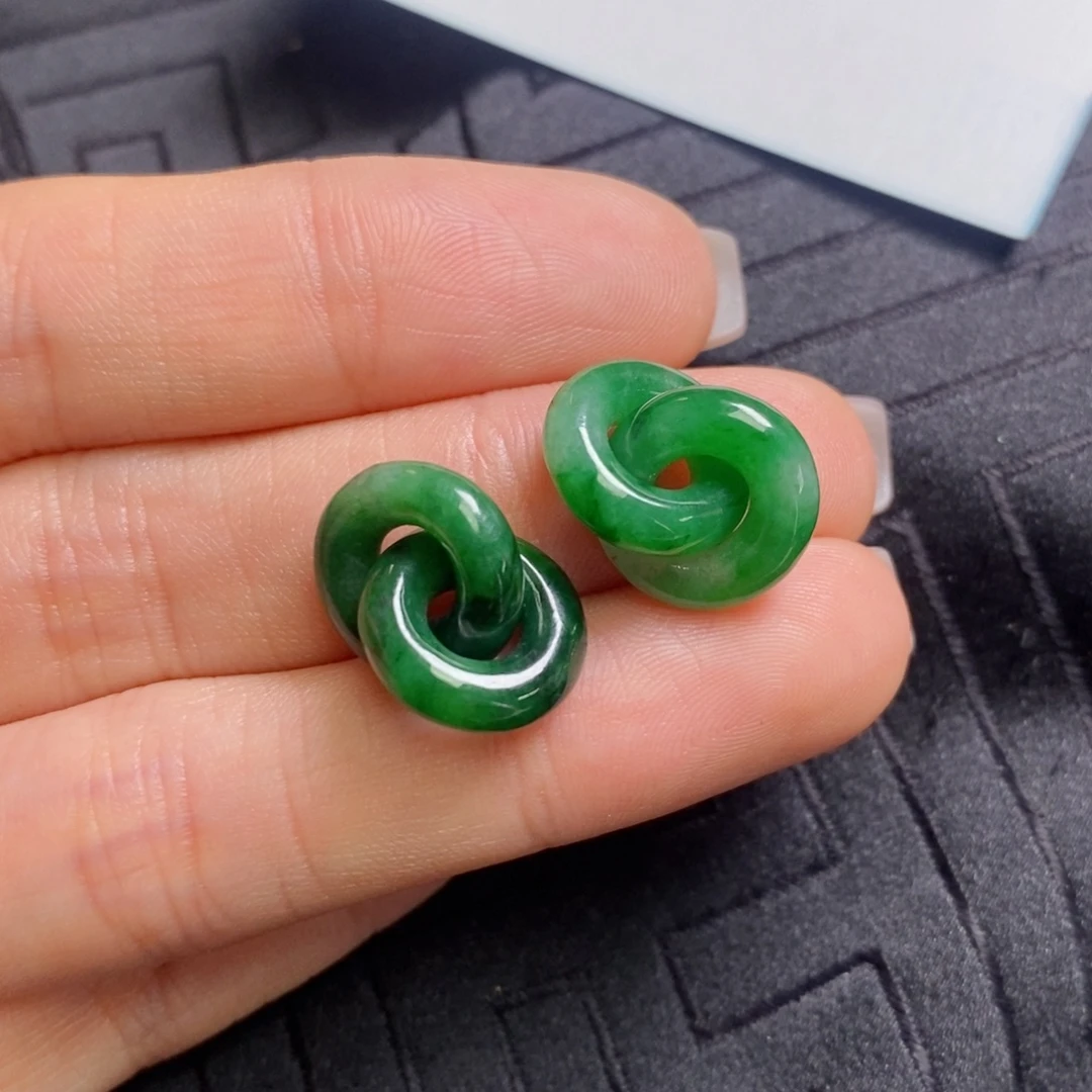 翡翠未镶嵌耳饰飘辣阳绿双环