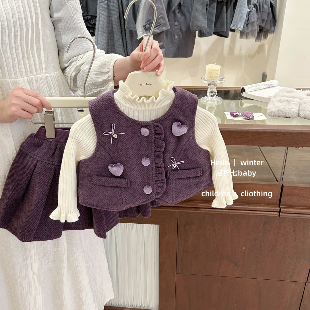 【咸柠七】女童加绒套装冬季儿童可爱甜美冬装女孩百褶裙两件套洋气