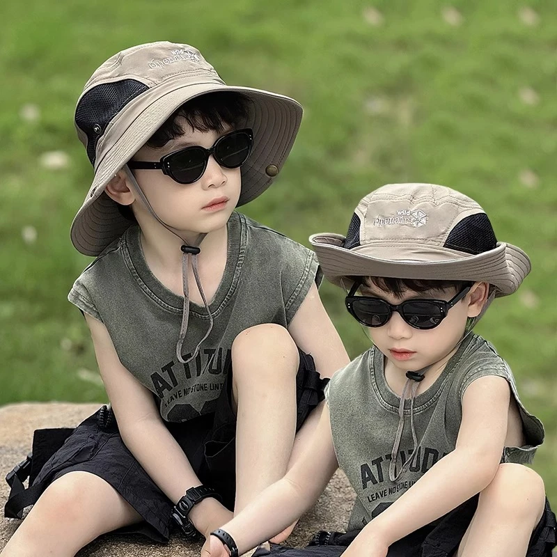 儿童防晒帽夏季新款男童沙滩遮阳帽男女孩户外大帽檐护脖太阳帽子
