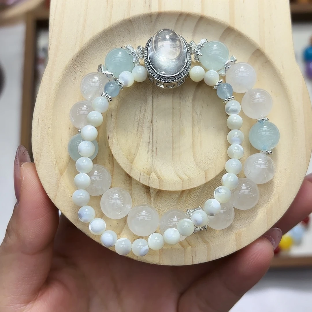 石英石双圈蓝色魔盒手串