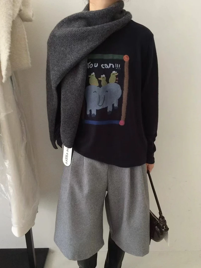 推荐 韩国东大门26新款 萌趣萌大象卡通印花休闲长袖T恤女