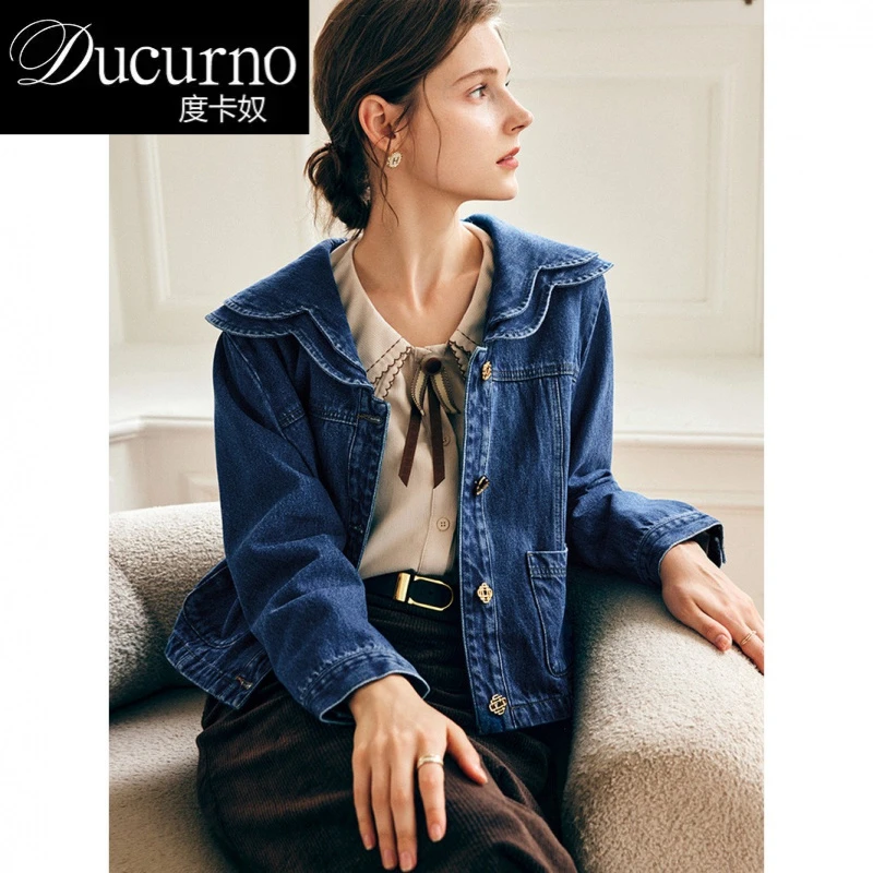 法式娃娃领牛仔外套女秋季2025新款时尚百搭宽松休闲小众长袖上衣