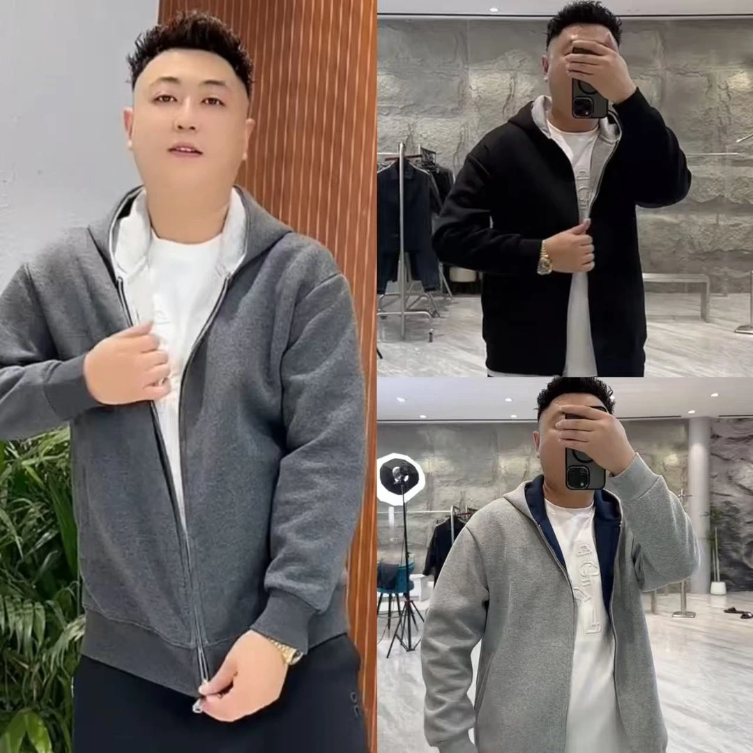 2025新款秋季运动休闲撞色拉链开衫连帽情侣卫衣外套男