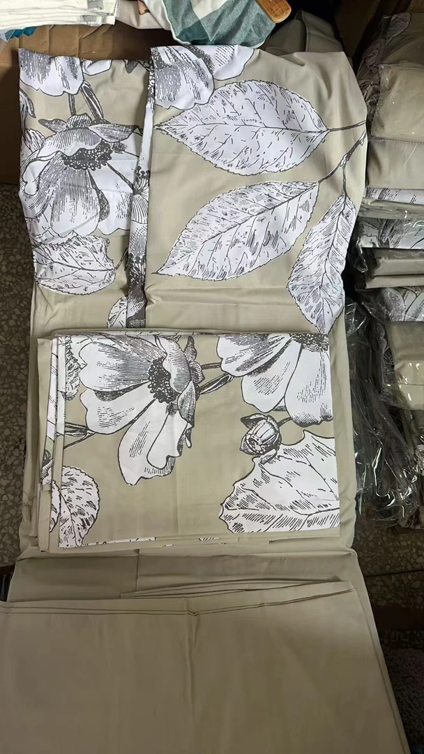《兵哥外贸》3楼200*220卡其色白花朵全棉四件套 发一套