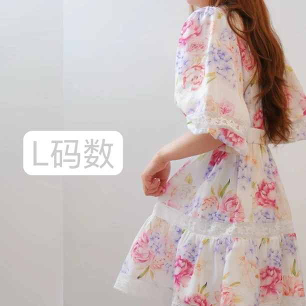 【L码 清仓合集】夏季新款雪纺印花V领宽松系带大摆仙女连衣裙