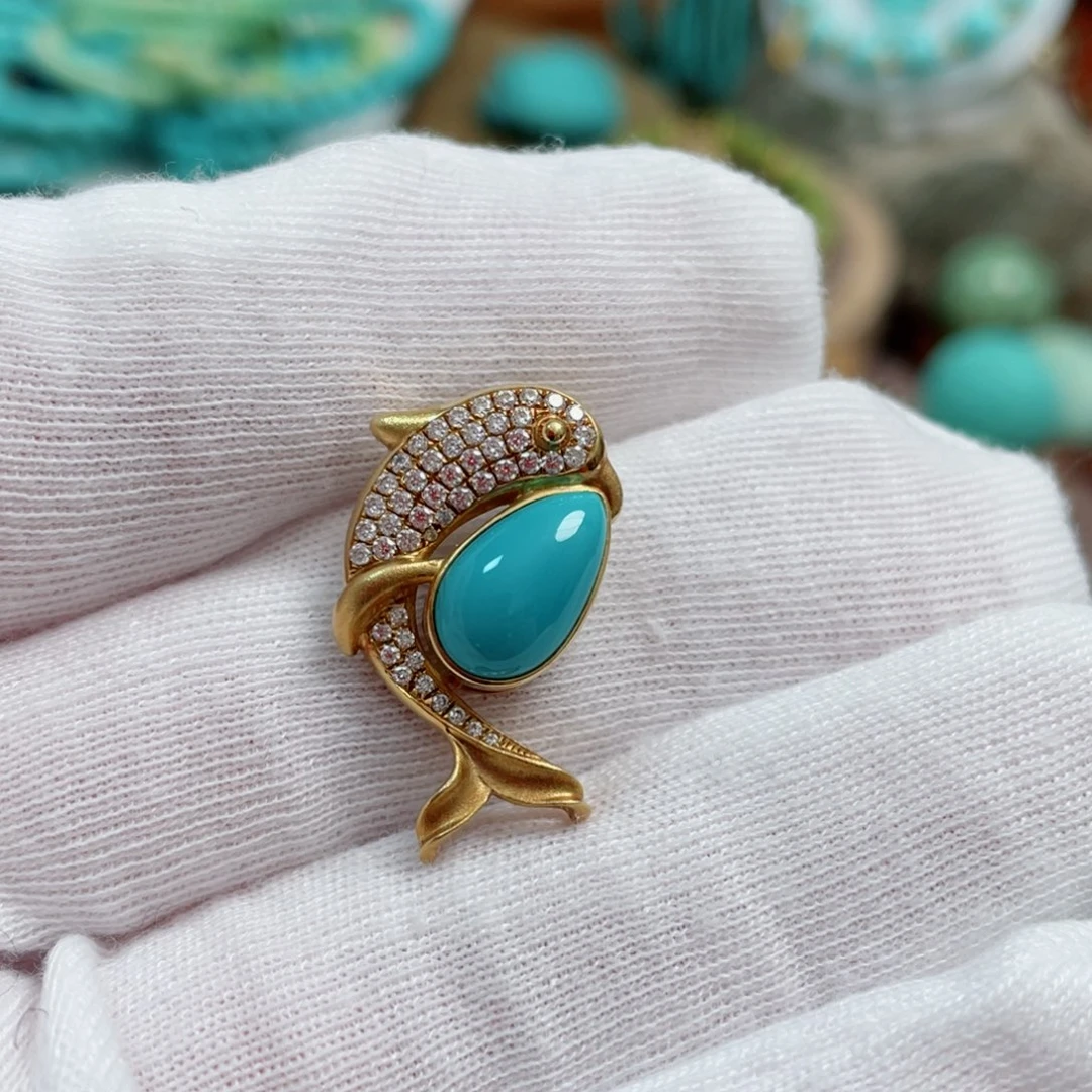 绿松石珠宝奇石18K金镶嵌