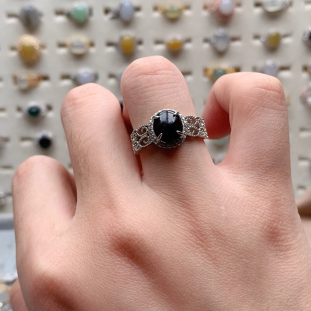 翡翠戒指银S925镶嵌0104