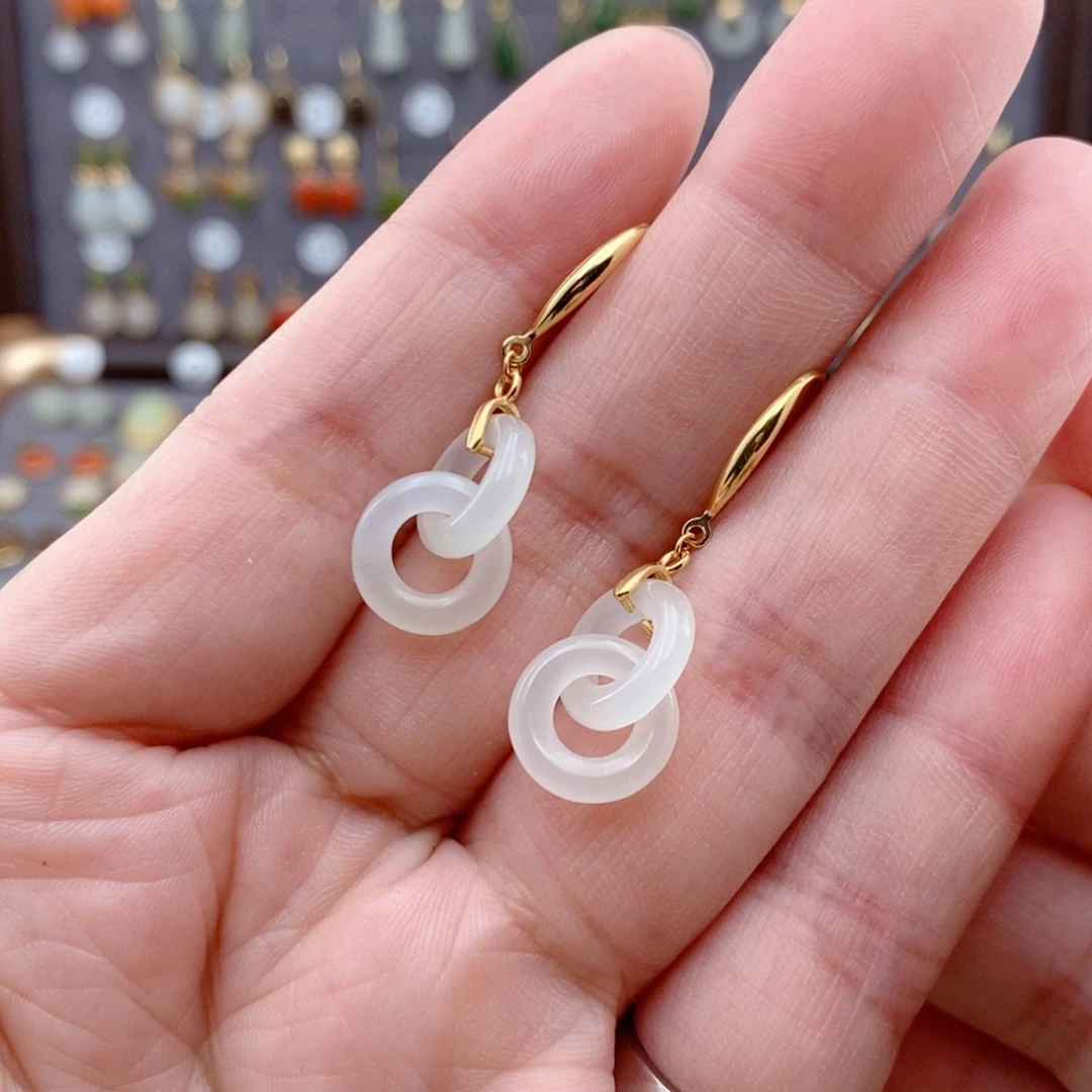 银S925镶嵌和田玉耳饰