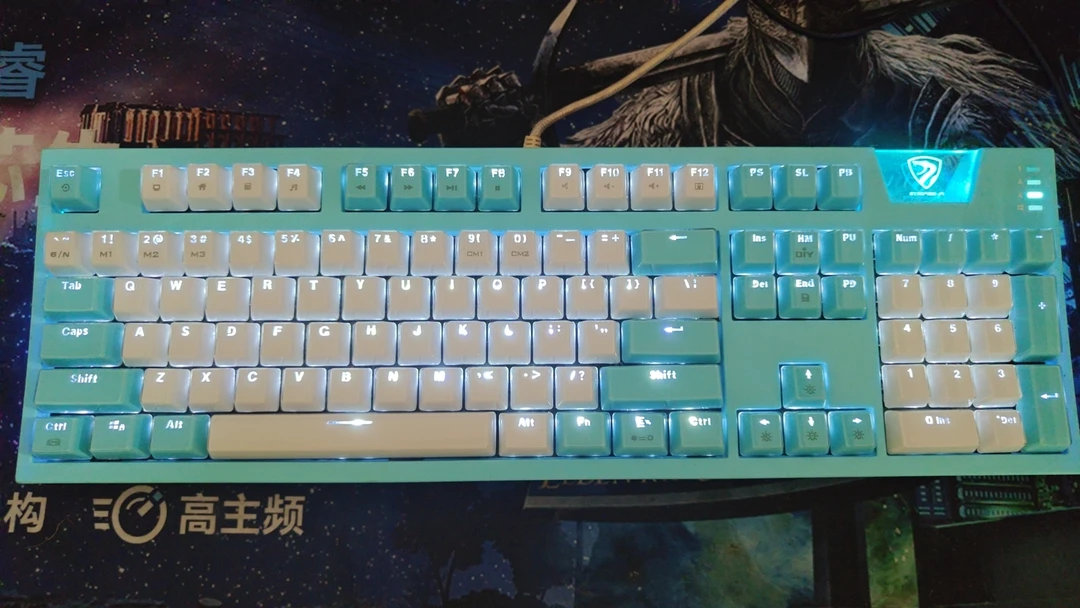 网咖拆机腹灵白蓝灰白水晶键帽灰黑键帽机械键盘