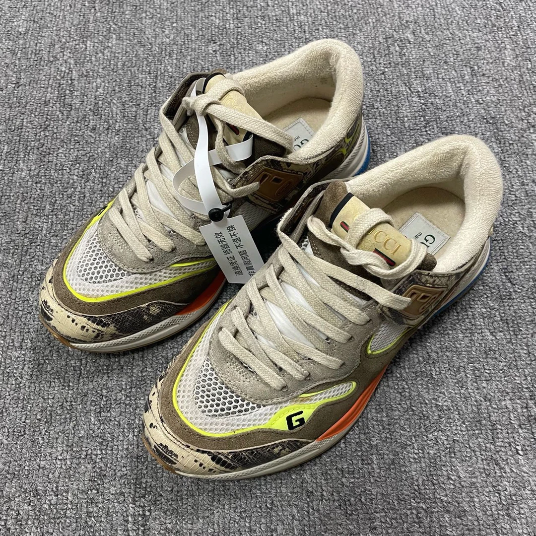 95新 GUCCI/古驰 Ultrapace 蜥蜴纹拼接低帮生活休闲鞋 37码/3031