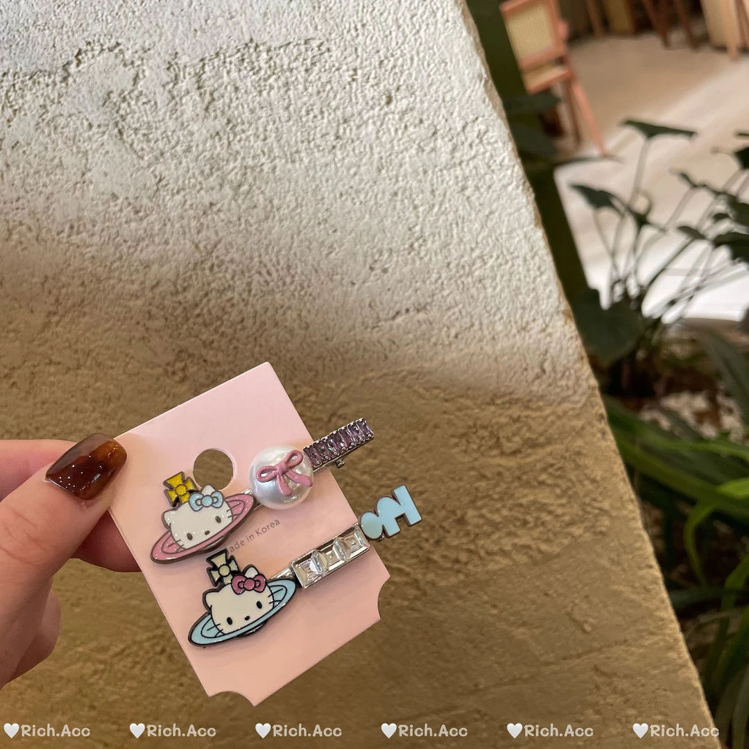 【实拍】韩式东大门可爱KT发夹甜美粉蓝色少女气质减龄童趣刘海夹