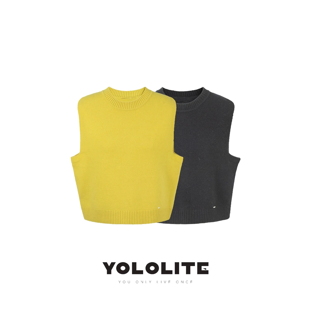 YOLOLITE【天青谷雨】3175新款100%绵羊毛无袖纯色百搭针织背心
