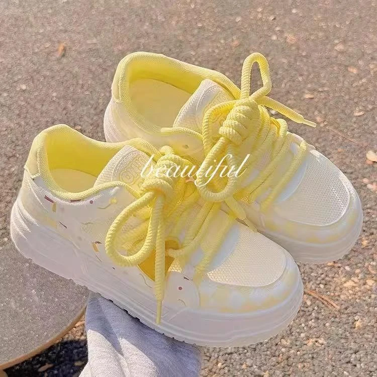 三福夏季厚底面包鞋女清爽透气网面女鞋配裙子小众小白鞋运动板鞋