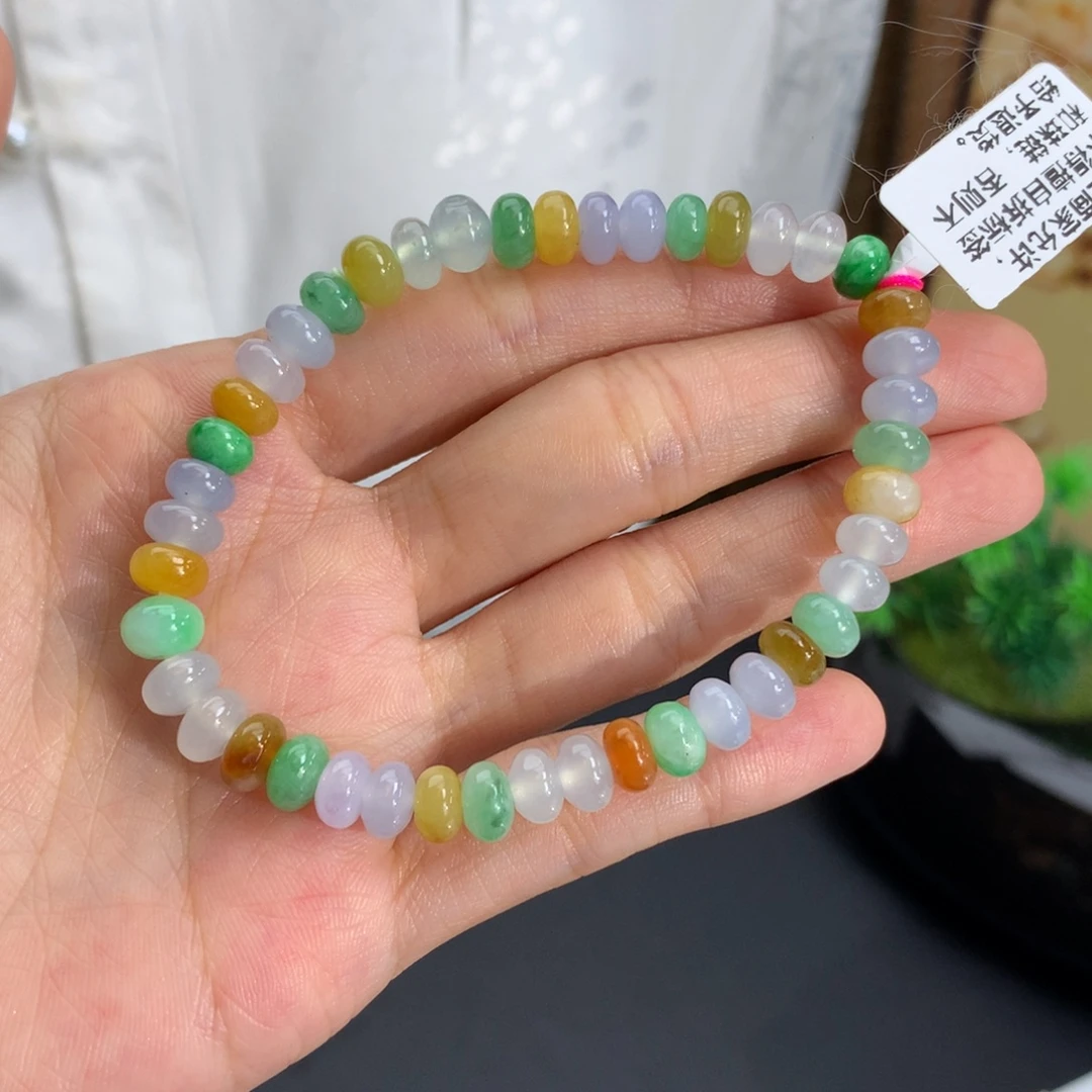 未镶嵌手串翡翠卡6-6.8冰胶多宝鼓珠手串（红是配饰