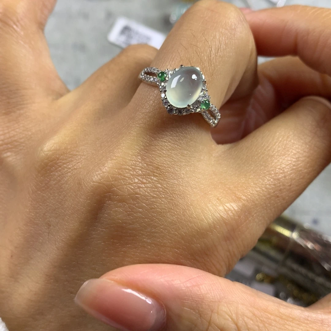 翡翠银S925镶嵌戒指戒指