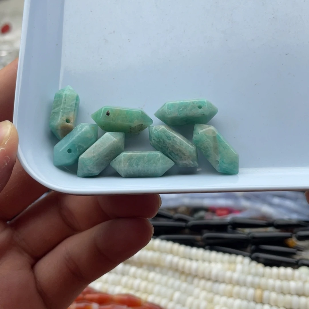 玛瑙/玉髓合金珠宝半成品两个装天河石双尖吊坠8*20mm