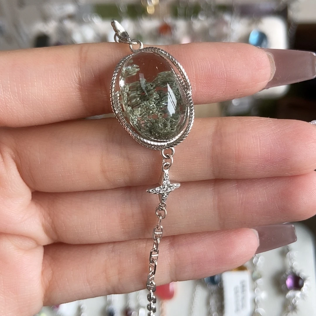 吃***包银S925镶嵌戒指烟晶绿幽灵手链