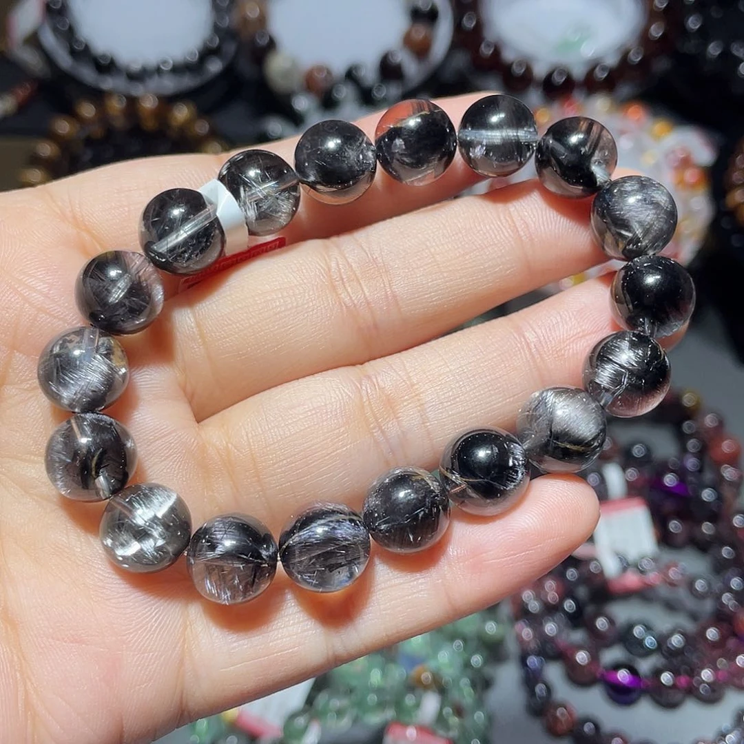 水晶手链未镶嵌黑银钛手串