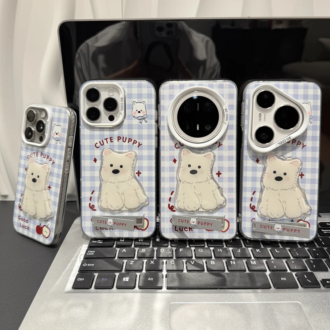 蓝格子西高地支架适用苹果/华为/荣耀/OPPO/VIVO/小米手机壳防摔