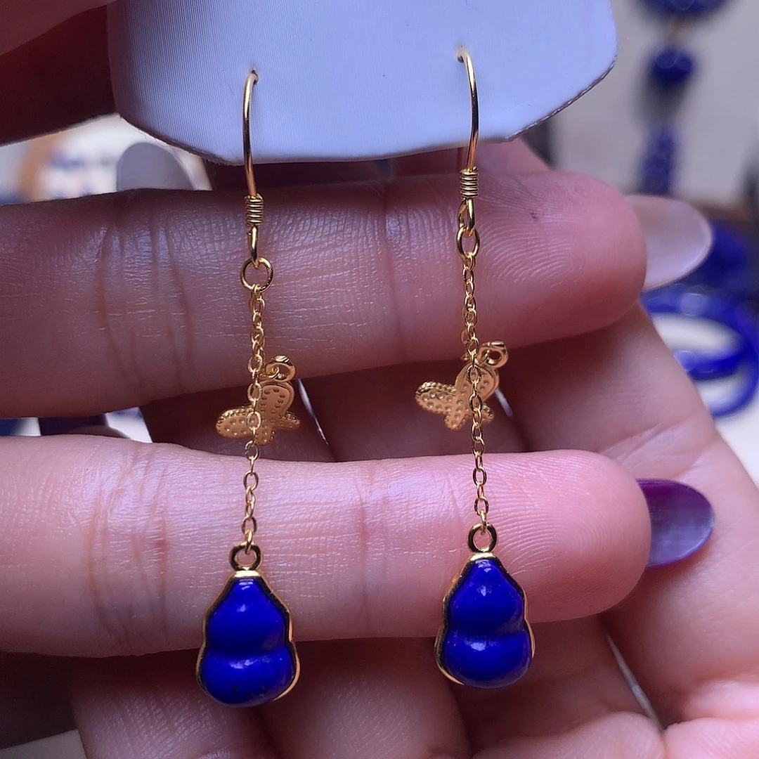 青金石银S925镶嵌耳饰