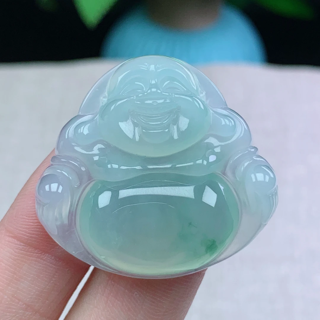 y缅甸天然翡翠A货33.9-36.7-8.3玉石冰种飘花大件佛公吊坠礼物