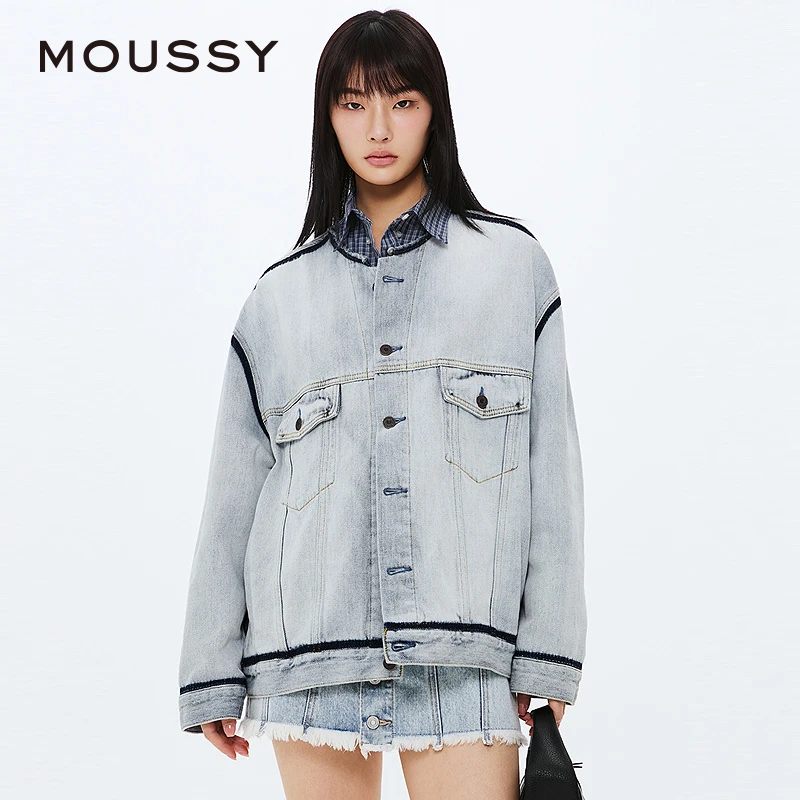 【商场同款新品】moussy 复古感水洗夹克牛仔外套女028ISA10-1591