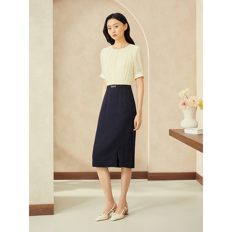 YINER音儿专柜女装2025夏季新款假两件提花气质连衣裙8C65205416