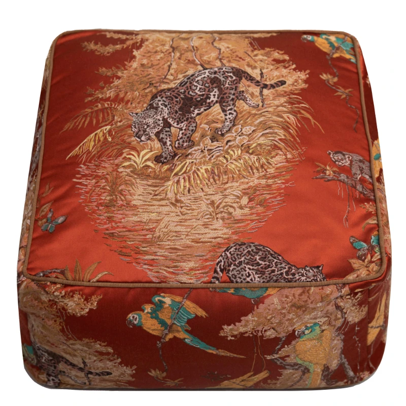 【奇居】 提花方形蒲团坐垫茶室卧室飘窗垫 丛林红色#JY1063