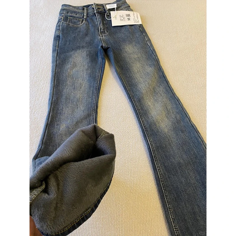 雪千羽水泥灰高腰微喇牛仔裤女秋2025新款爆款显瘦弹力马蹄喇叭裤