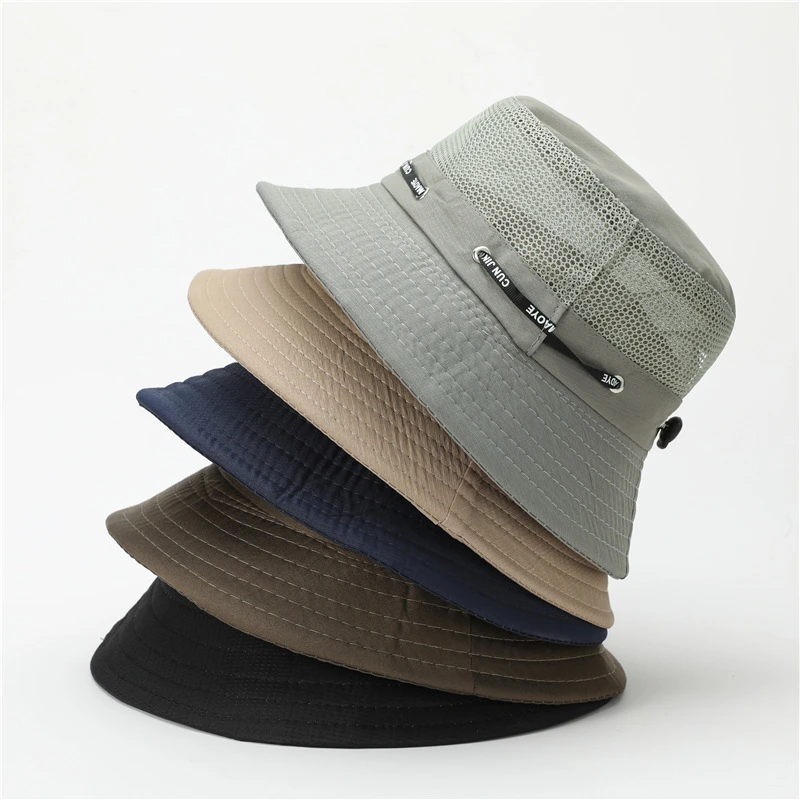 夏季网眼小盆帽纯色男士钓鱼户外登山渔夫帽情侣大帽檐遮阳帽桶帽