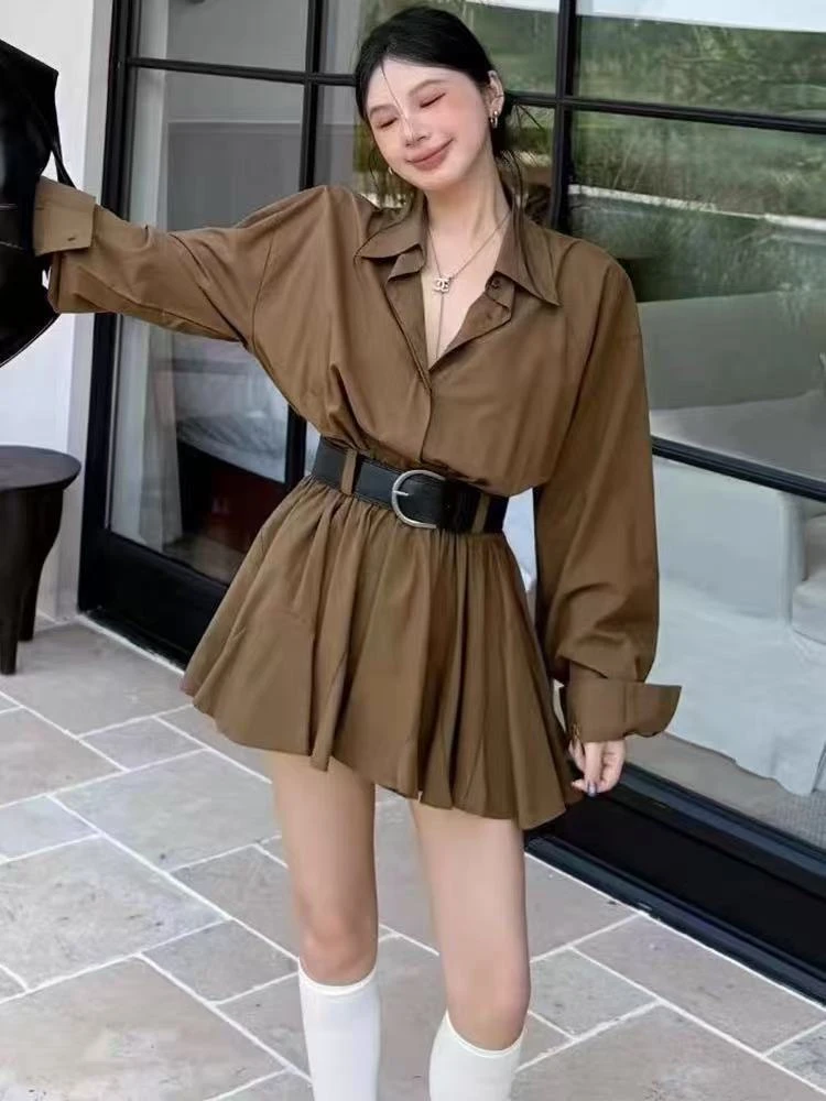 甜菜大码韩系POLO领衬衫连衣裙女秋季新款高级感气质收腰显瘦长袖