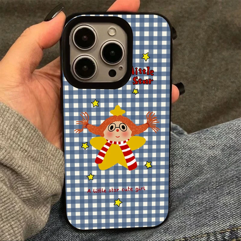 BANCA蓝格纹星星女孩适用iPhone16/15pro苹果12果冻13手机壳14套