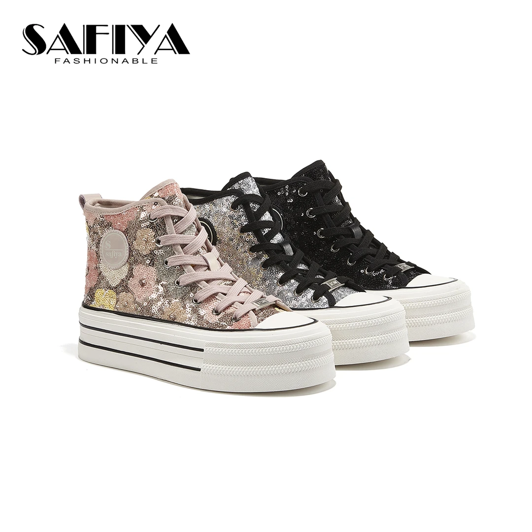 索菲娅Safiya2024新款春季休闲板鞋潮鞋百搭高帮鞋女SF41112C23