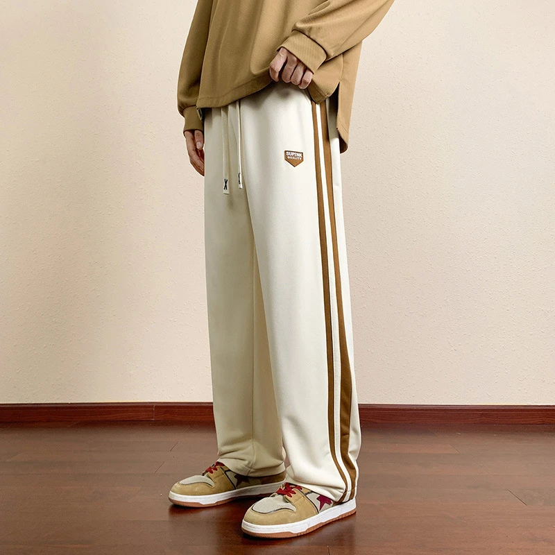 2025美式条纹裤子男款春秋季潮牌复古加绒运动裤宽松直筒卫裤休闲