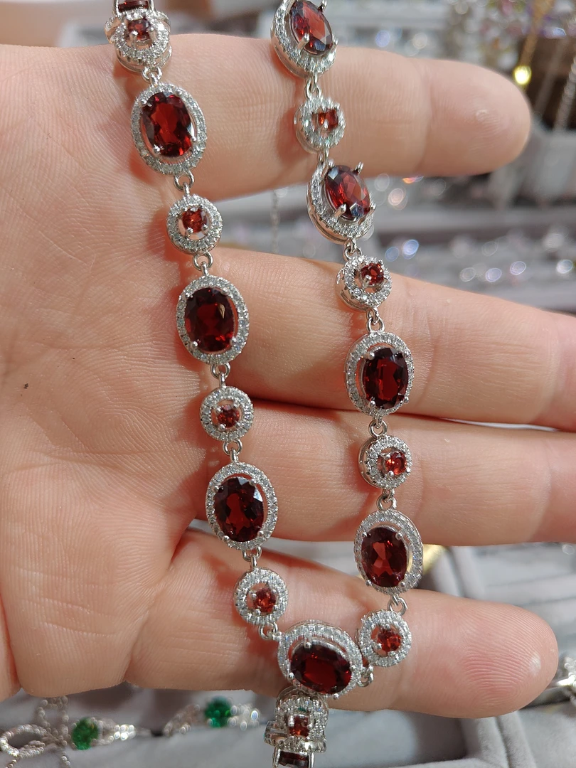 坠链均925银合成锆石 纯银镶嵌宝石项链