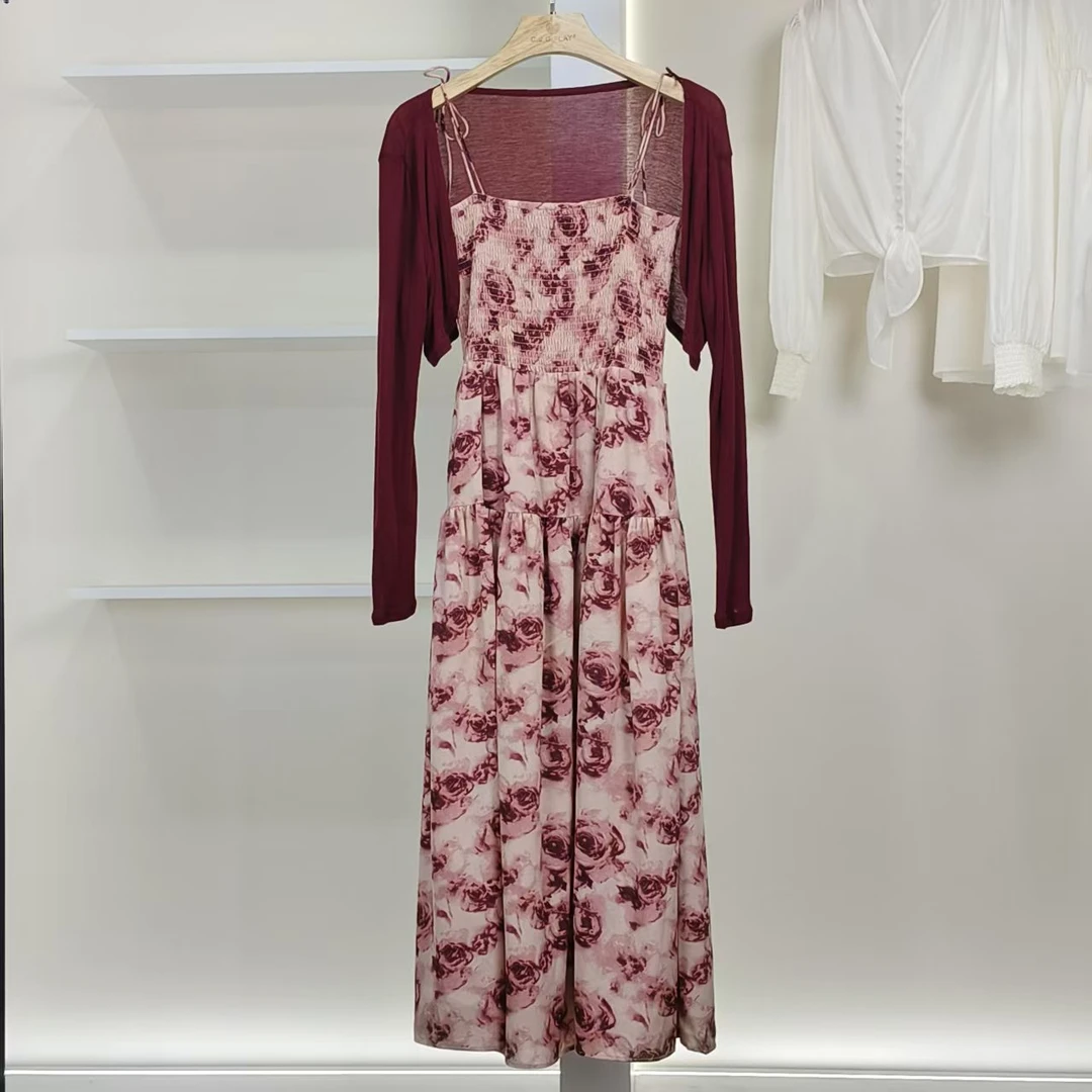 麦迪尚品【Miss-O】50421439 春季气质披肩吊带连衣裙套装