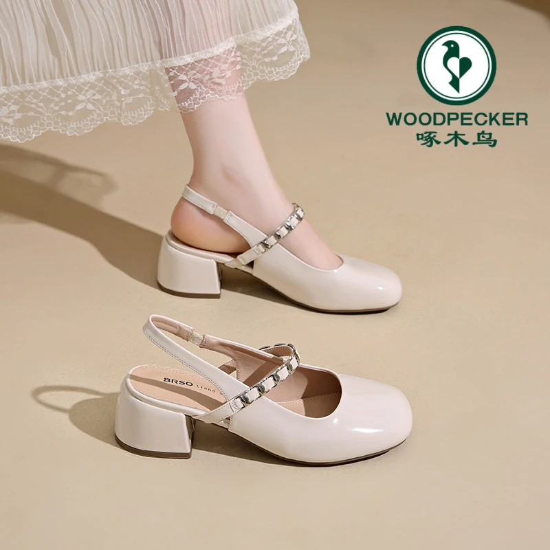 啄木鸟小众气质玛丽珍高跟鞋女春夏季2025新款方头粗跟一字带单鞋