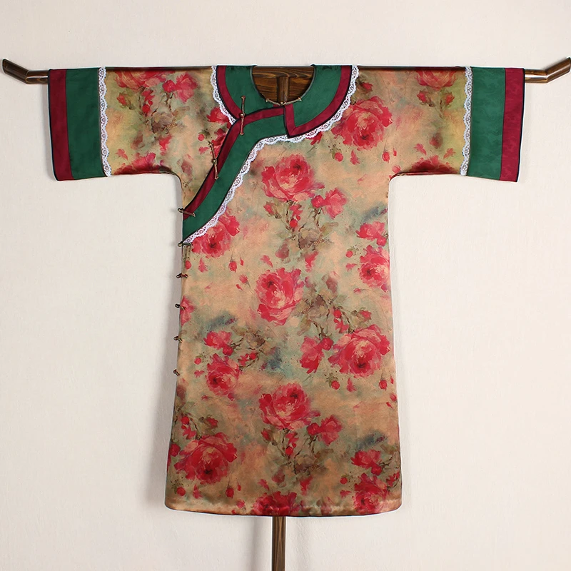 【丹青】复古新中式桑蚕丝香云纱薄款宽松女士印花袍子中长款