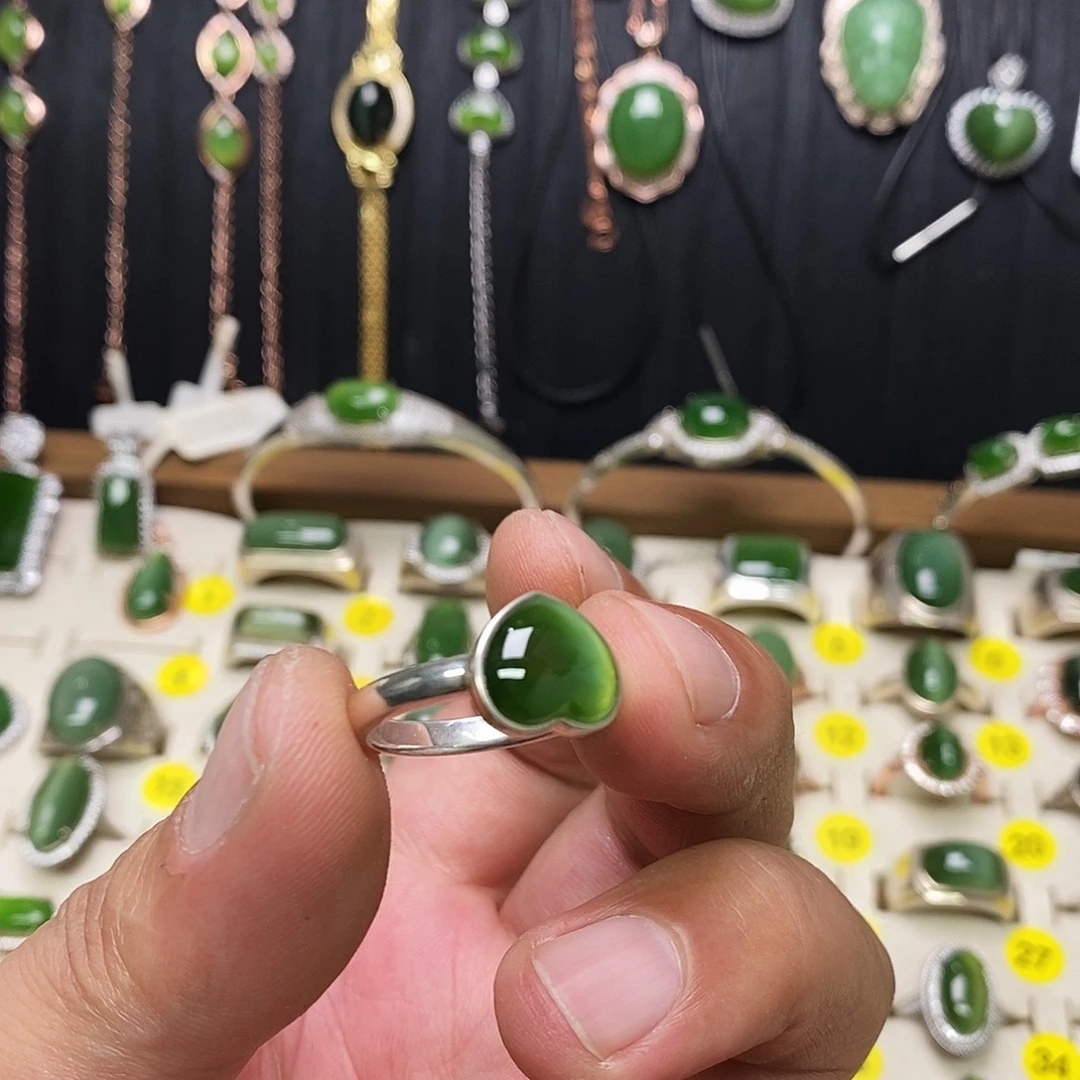 和田玉（碧玉）银S925镶嵌戒指