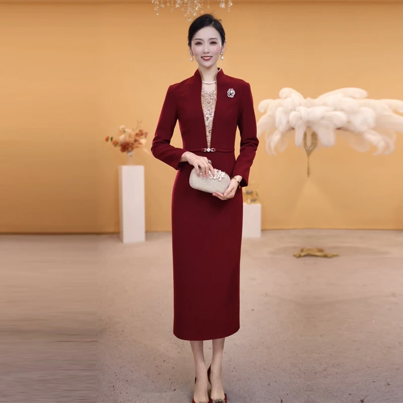 秋冬新品厚款新年连衣裙婚宴喜妈妈喜婆婆敬酒服高贵优雅日常可穿