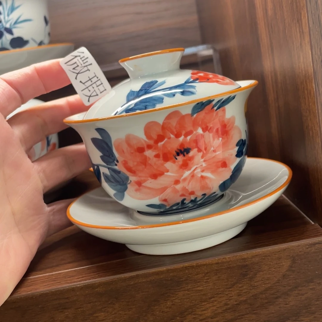 釉下手绘茶具微瑕