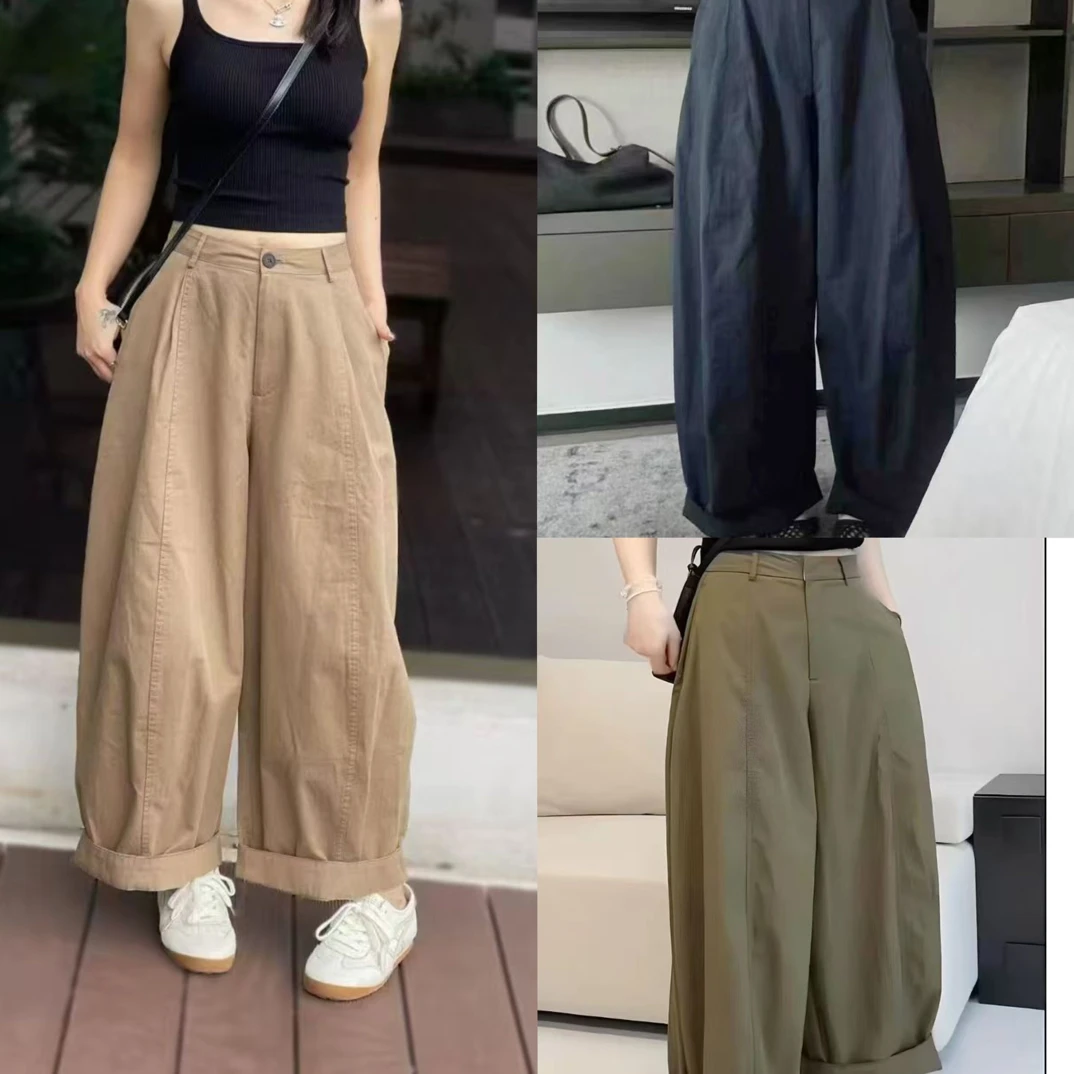 极简百搭高腰宽松梨形休闲工装阔腿裤