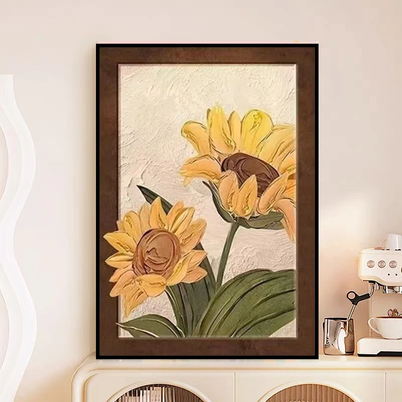 S05北欧现代花卉向日葵砂岩高级感客厅沙发背景墙装饰画