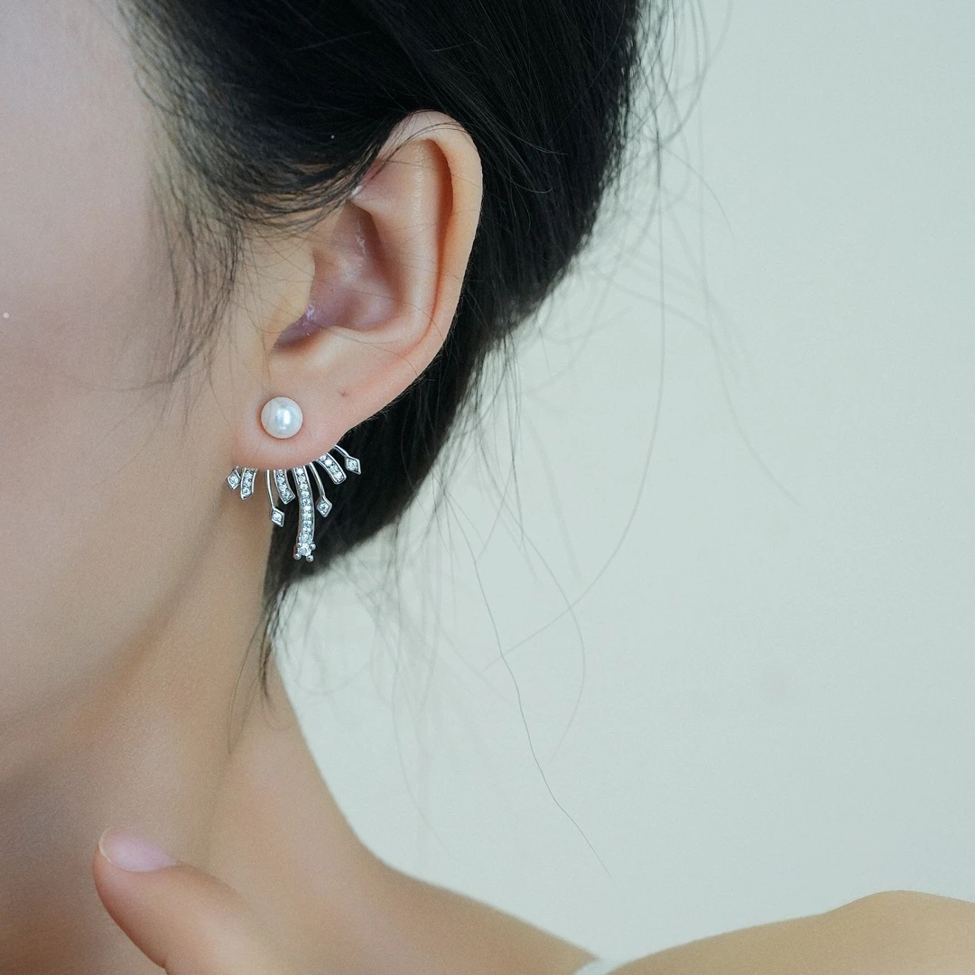 铜合金耳饰 烟花银色耳环女新款轻奢高级耳钉精致小众独特气质