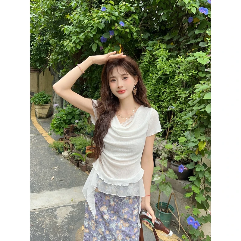 温舒敏【小苍兰】欧若风穿搭短袖T恤设计感上衣MC1988606