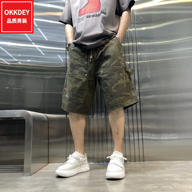 夏季新款男士复古迷彩短裤时尚潮流中裤高品质宽松休闲五分裤痞帅